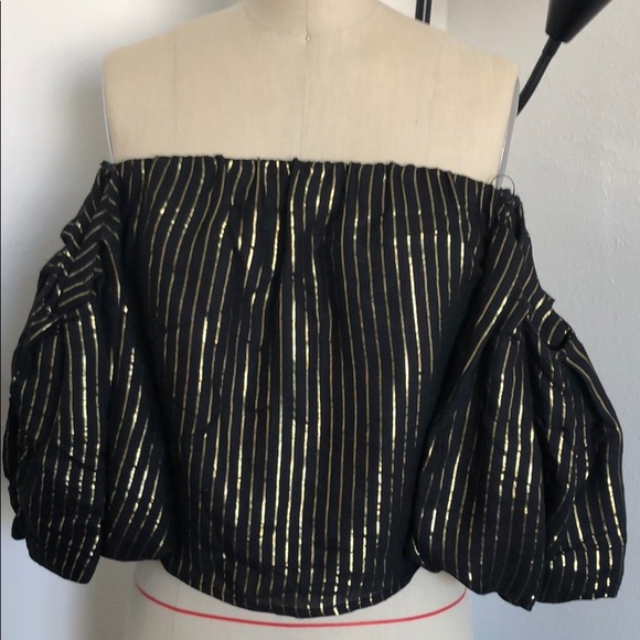 Black and gold stripe puff sleeve tube top - Picture 3 of 4